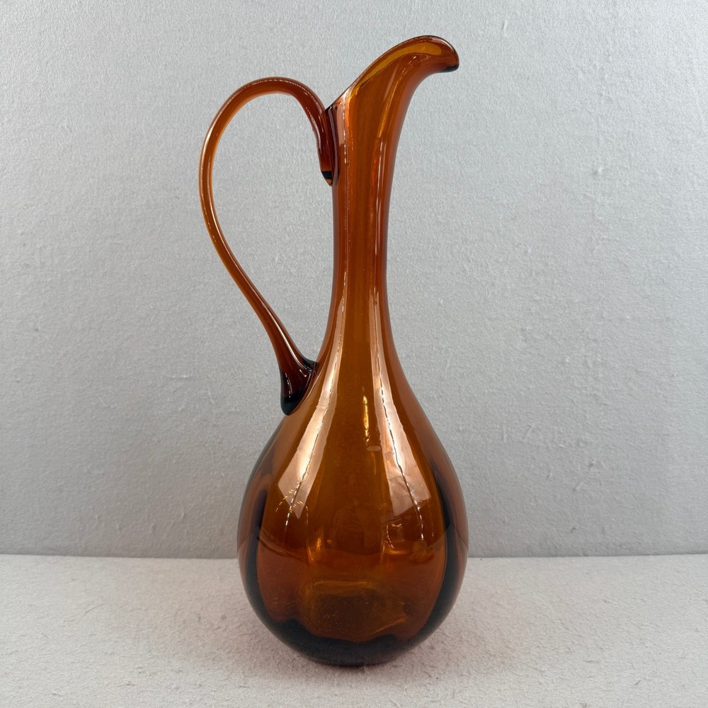 Empoli Italian Amber Art Glass Ewer Pitcher 14" Ground Base MCM